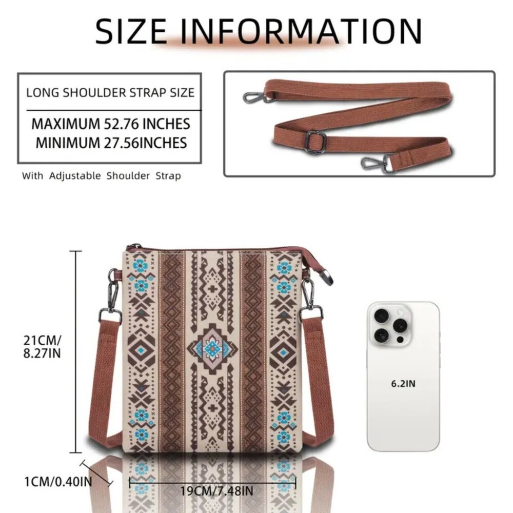 Boho Aztec Tribal Crossbody Bag & Mini Wallet Set Southwestern Canvas Purse - Picture 4 of 9